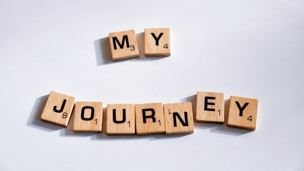 a scrabble of scrabble letters spelling my journey